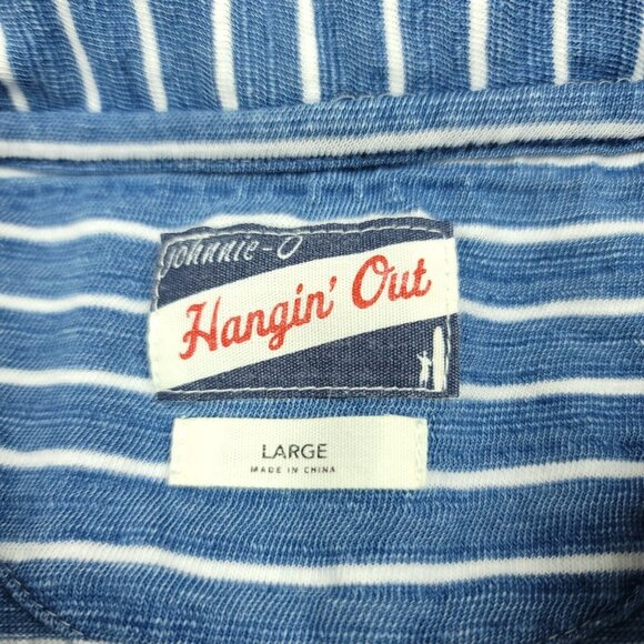 Johnnie-O Hangin Out Men's Medium Striped Polo Shirt Long Sleeve Blue Casual - Picture 2 of 15